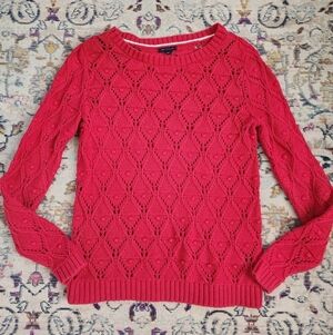 Tommy Hilfiger, Women's Red Knit Crew Neck Soft Long Sleeve Sweater, sz LG